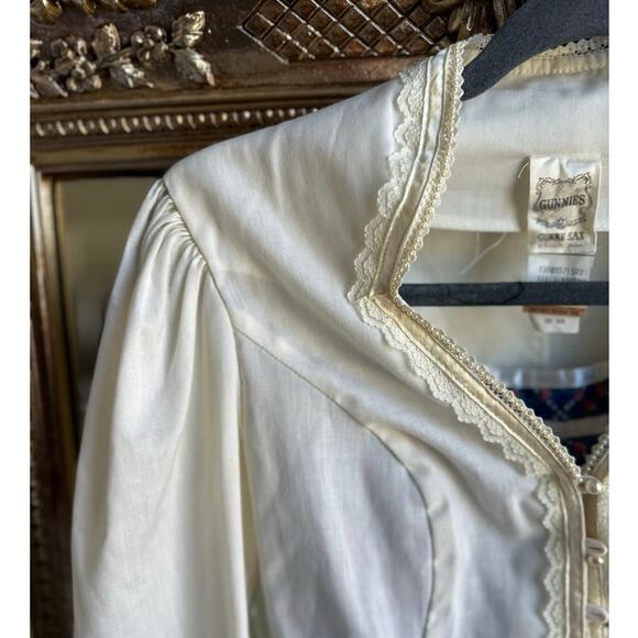 VTG 70s Gunne Sax Victorian Style Ivory Peasant Blouse Lace Pearl Button Up XXS - Picture 5 of 8